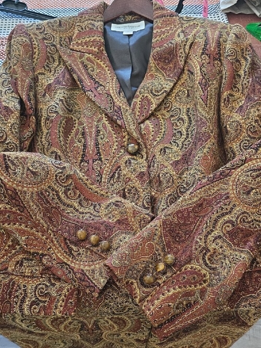 Liz Claiborne Brown & Gold Paisley Long Blazer - Picture 8 of 8
